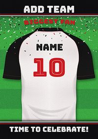 Tap to view White and Black Personalised Football Shirt Birthday Card