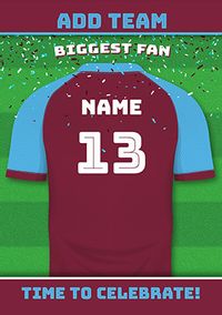 Tap to view Burgundy and Blue Personalised Football Shirt Birthday Card