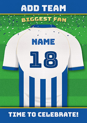 Blue Stripe Personalised Football Shirt Birthday Card