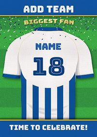 Tap to view Blue Stripe Personalised Football Shirt Birthday Card