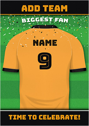 Orange and Black Personalised Football Shirt Birthday Card