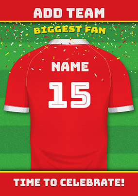 Red and White Personalised Football Shirt Birthday Card