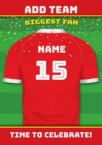 Tap to view Red and White Personalised Football Shirt Birthday Card