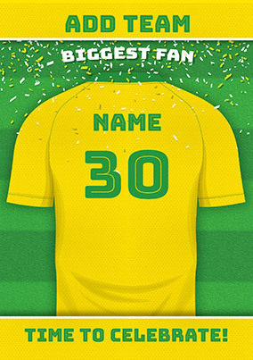 Yellow Personalised Football Shirt Birthday Card