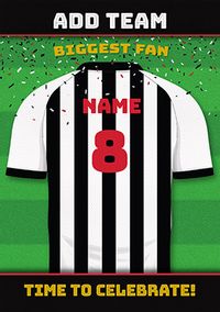 Tap to view Black and White Stripe Personalised Football Shirt Birthday Card