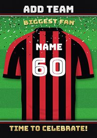 Tap to view Red and Black Stripe Personalised Football Shirt Birthday Card