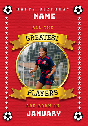 Greatest Football Player Photo Upload Red Birthday Card