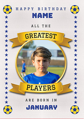 Greatest Football Player Photo Upload White Birthday Card