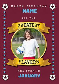 Tap to view Greatest Football Player Photo Upload Burgundy Birthday Card