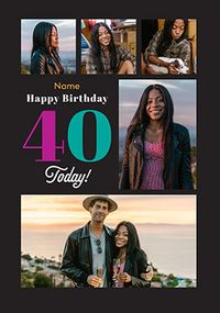 Tap to view Simple Bold 40th Birthday 5 Photo Card