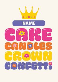 Tap to view Cake Candles Crown Confetti Birthday Card