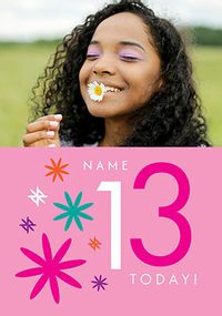 Tap to view Simple Bold Floral 13th Birthday Photo Card