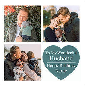 Wonderful Husband 3 Photo Birthday Card