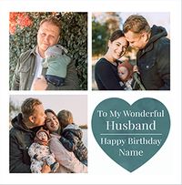 Tap to view Wonderful Husband 3 Photo Birthday Card