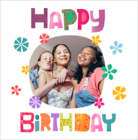 Colourful Square Happy Birthday Photo Card