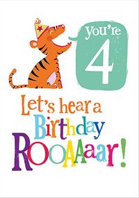 Tap to view Let's hear a Roar you're 4 Birthday Card