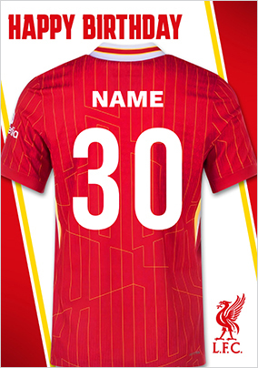 Liverpool FC Football T-shirt Age 30 Birthday Card