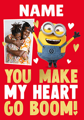 Minions Make My Heart Go Boom Valentine's Day Photo Card