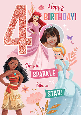 Disney Princesses Age 4 Birthday Photo Card