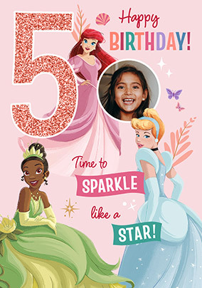 Disney Princesses Age 5 Birthday Photo Card