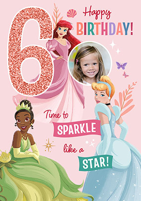 Disney Princesses Age 6 Birthday Photo Card