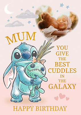 Stitch Best Cuddles Mum Birthday Photo Card