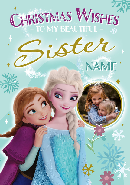 Frozen Elsa And Anna Sister Christmas Photo Card