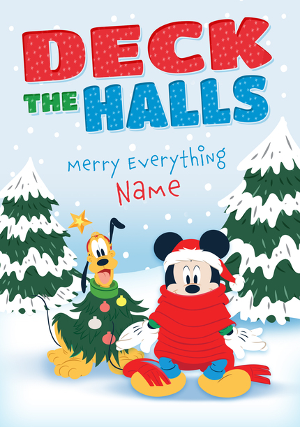 Mickey Mouse Deck The Halls Christmas Card