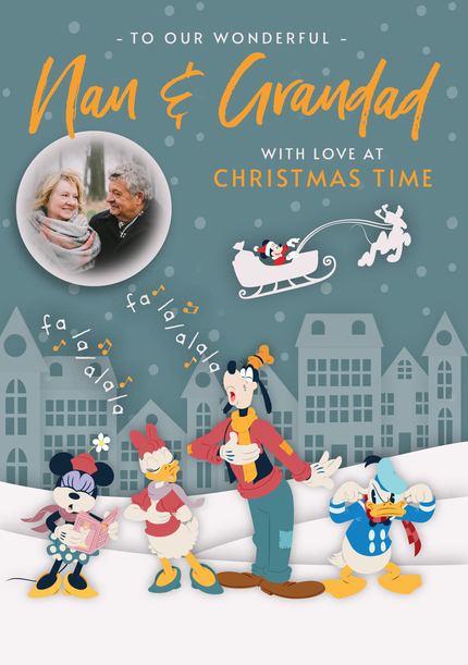 Mickey & Friends Nan & Grandad Christmas Photo Card