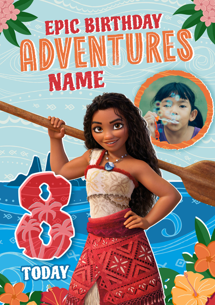 Moana 2 Epic Adventure Age 8 Birthday Photo Card