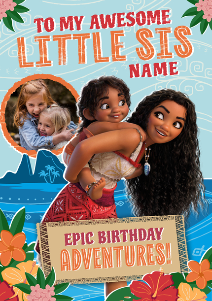 Moana 2 Little Sis Birthday Photo Card