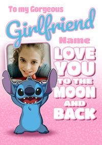 Tap to view Disney Stitch Girlfriend Moon and Back Valentines Card