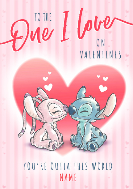 Stitch And Angel One I Love Valentine's Day Card