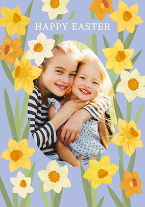 Photo Upload Daffodil Border Easter Card