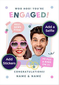 Tap to view Funky Faces Woo Hoo You're Engaged 2 Photo Card
