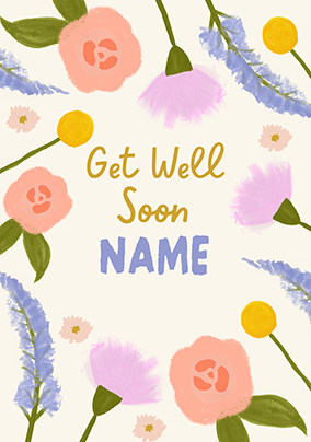 Get Well Soon Floral Border Personalised Card