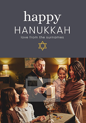 Blue Gold Hanukkah Photo Card