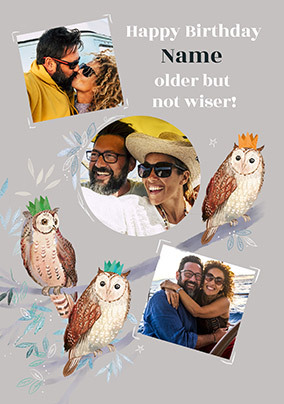 Owls 3 Photo Birthday Card