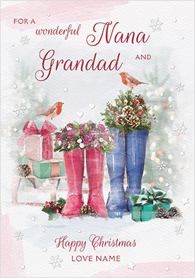 Nana & Grandad Traditional Personalised Christmas Card