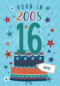 Tap to view Born in 2008 Blue 16th Birthday Card