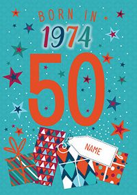 Tap to view Born in 1974 Blue 50th Birthday Card
