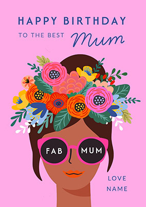 Fab Mum Pink Sunglasses Personalised Birthday Card