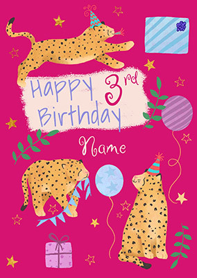 Cheetah Trio Personalised 3rd Birthday Card | Funky Pigeon