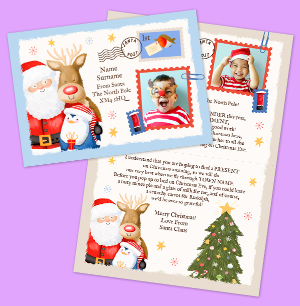 Blue Letter From Santa & Friends Christmas Card