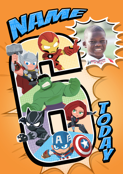 Avengers Age 6 Photo Upload Card