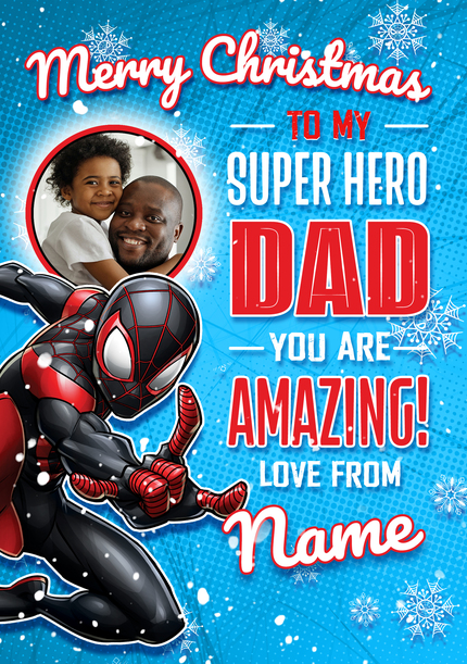 Spider-Man Miles Morales Super Hero Dad Christmas Photo Card