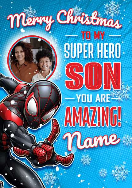 Spider-Man Miles Morales Super Hero Son Christmas Photo Card