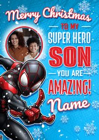 Tap to view Spider-Man Miles Morales Super Hero Son Christmas Photo Card