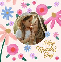 Tap to view Pink Floral Photo Border Square Mother's Day Card