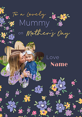 Lovely Mummy On Mother's Day Navy Floral Photo Card